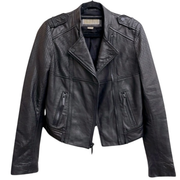 Michael Kors Black 100% Leather Moto Jacket Size Xs
